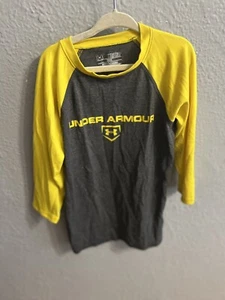 Under Armour HeatGear Youth Size XS Gray Yellow Baseball T-Shirt Boys - Picture 1 of 6