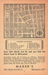 Postal publicitaria de restaurante Mader's Milwaukee Wisconsin LP45 - Imagen 1 de 2