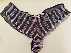 Victoria’s Secret Chantal Thomass L Panty Underwear Black Pink Mesh Lace Bow - Picture 1 of 5