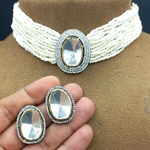 CZ Bollywood Indian Gold Plated Kundan Pearl Choker Necklace Bridal Jewelry Set