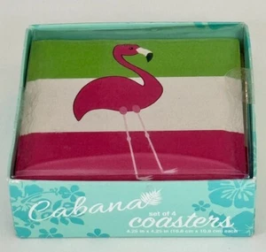 Rosa Flamingo Untersetzer Keramikfliese mit Korkboden grün, weiß, rosa Streifen (4) - Bild 1 von 13