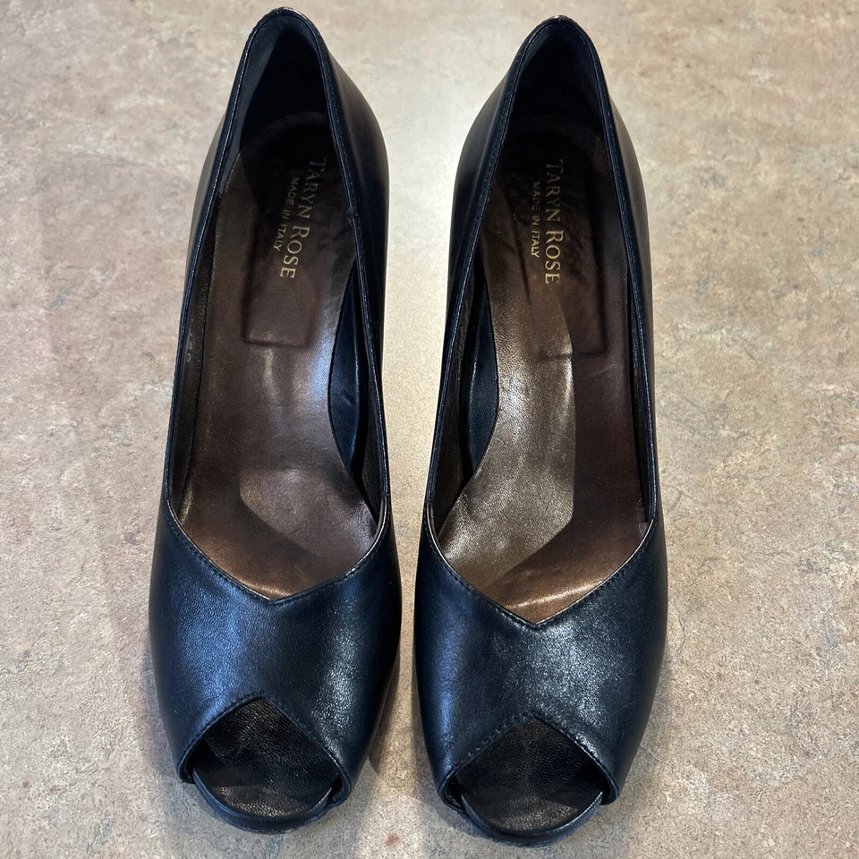 Taryn Rose Suede Peep Toe Textured Brown Wedge Heeled Pumps Slip On 38 EU; 7 US - Image 1 of 4