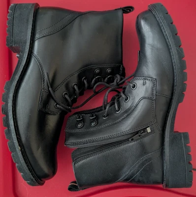 Botas de Combate Ecco Mujer Cremallera Encaje Talla 7.5 Negras Apenas Usadas 20215301001 Cuero Foto 1 de 4