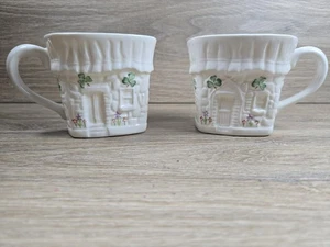 2 BELLEEK Ireland Cottage Pattern SQUARE SHAPED Shamrock MUGS, Cups HTF RARE - Picture 1 of 8