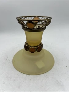 Partylite Paris Retro Kerzenständer Milchglas Braunglas mit Metall Schnörkel Detail Neu aus altem Lagerbestand - Bild 1 von 6