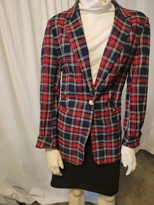 Anne Klein Titian Tartan Plaid Blazer/Jacket Red Navy  Sz M NWT Retail $139 - Image 1 of 4