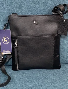 Ashwood Leder Umhängetasche Messenger Bag in Schwarz Neu mit Etikett - Bild 1 von 7