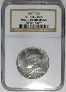 1967-P Kennedy Half Dollar NGC MS-64 Rotated Dies 150 Degrees Mint Error - Picture 1 of 12