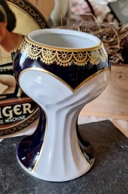 Kobalt Vase Blumenvase Weimar Porzellan Antik Golddekor Thüringen Selten  - Bild 1 von 3
