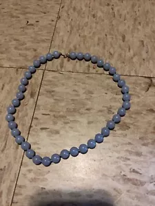 Vintage Trifari necklace light Blue bead silver tone signed mid century 17" - Picture 1 of 4
