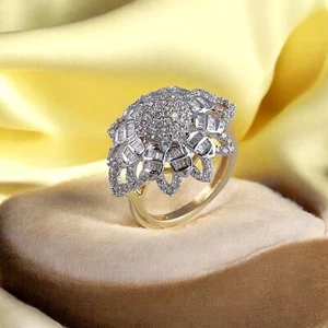 Classy 1.62 TCW Round Baguette Cut Natural Diamonds Wedding Ring 14K Yellow Gold - Picture 1 of 7