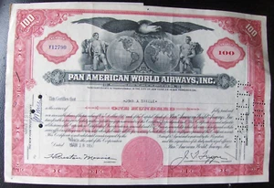 Stock certificate Pan American World Airways Broker Merrill Lynch 1950-1958 - Picture 1 of 3