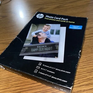 Genuine HP Photo Card Pack 10 Sheets 5 X 7 Glossy 10 New Envelopes & 5 4x6 Paper - Picture 1 of 5