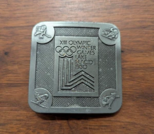 1980 Olympic Winter Games Belt Buckle Lake Placid 2.5" x 2.5" True Distance Inc - Picture 1 of 5