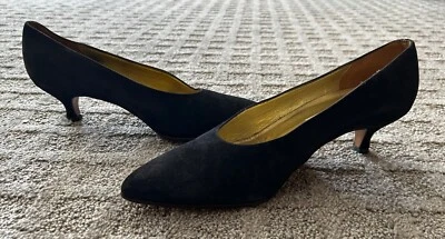 Saks Fifth Ave classic black suede pumps 10AA, pointed toe, 2 inch heels - Image 1 of 4