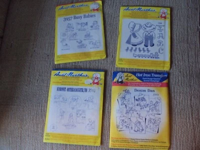 Lote de 4 transferencias de hierro caliente de tía Martha 3948 Sunbonnet 3919 Denim Dan 3957 Ba Foto 1 de 4