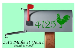 Rooster Custom Mailbox Decal With Street Number sand Door Numbers Single Side - Picture 1 of 2