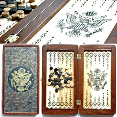 American Eagle NEU Tragbar Reise kleine HOLZ Backgammon HANDARBEIT 290x305mm 11" - Bild 1 von 4