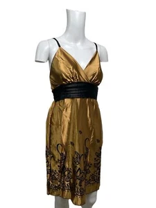 Womens Satin Slip Dress Size XS 6-8 Gold Black Handmade Ruffle Back NEW EU34 - Picture 1 of 10
