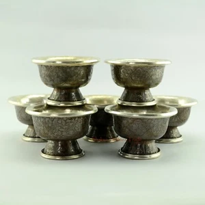 Hand Carved Fine Quality Silver Plated Copper Offering Bowls Tings Set frm Nepal - Picture 1 of 6