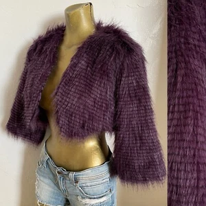 Boutique XXI Chic PURPLE Cropped FAUX FUR Bolero JACKET Size Small - Picture 1 of 12