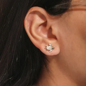 14K Gold White And Black VS/F-G Diamond Turtle Studs Earrings - The Jewelz - Picture 1 of 8