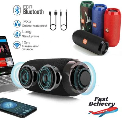 T&G Black Bluetooth Speaker Wireless Waterproof Outdoor Stereo Bass USB/TF/FM Radio