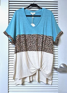tunica top smalto colore animale blocco cravatta laterale orlo XL con orecchini anthropologie - Foto 1 di 3