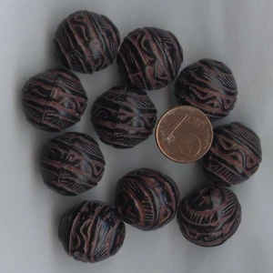 208144 * 8 perles acrylique rondes 19mm style ethnique NOIR-BRIQUE - Picture 1 of 1