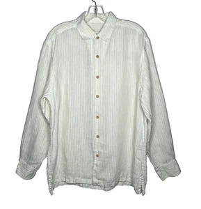 Camisa Tommy Bahama de Lino para Hombres L Rayas Blanca Amarilla Abotonada Playa Costera - Imagen 1 de 18