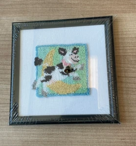 FRAMED COMPLETED EMBROIDERY: COW OVER THE MOON: 16 x 16cm - Picture 1 of 1