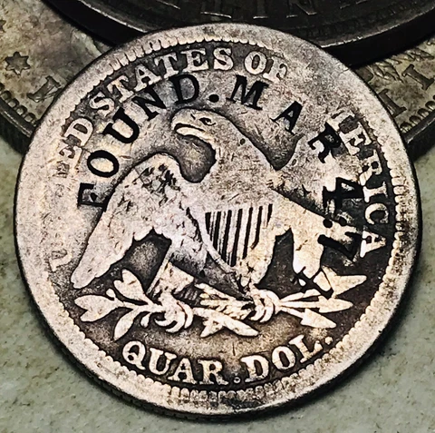 1858 Seated Liberty Quarter 25C COUNTERSTAMPED 90% Silver US Coin CS14917 Cover