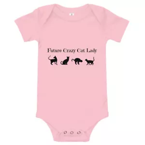 Baby Girl One piece Bodysuit Romper"Future Crazy Cat Lady" pink/white kitten - Picture 1 of 3