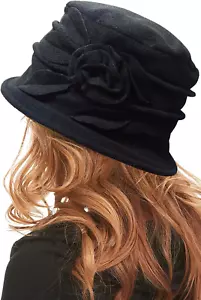 Polar Fleece Fashion Women-Cloche-Hat, 1920s Vintage Womens-Felt Medium Black - Picture 1 of 7