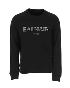 Like New Balmain Silver Foil 3D Logo Mens Black Sweatshirt Jumper Pullover S - Picture 1 of 7