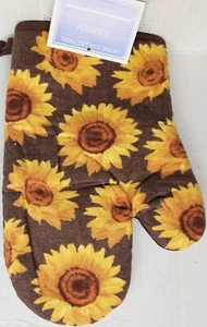 1 bedruckter Küchenofenhandschuh (11") SONNENBLUMEN AUF BRAUN, mit braunem Rücken, AM - Bild 1 von 7