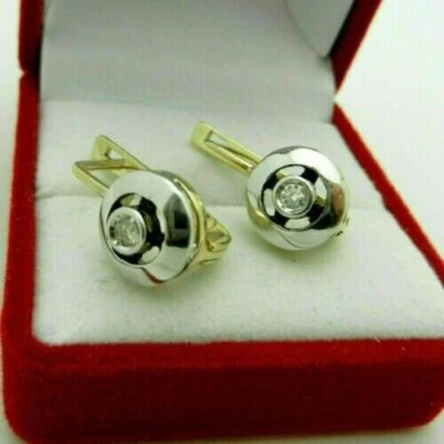 1 Ct Round Cut Simulated Diamond Hoop Huggie Earrings 14K Two Tone Gold Plated - Image 1 of 4