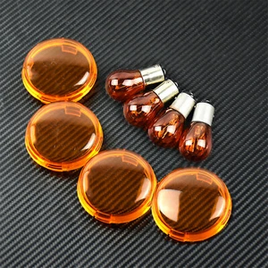 4x Cubierta de lente de señal de giro ámbar + 4x bombillas aptas para Harley Dyna Softail Sportster - Imagen 1 de 12