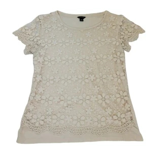 Ann Taylor Ivory Lace Scoop Neck Pullover Topper Womens Size XS Cotton Blend - Picture 1 of 8
