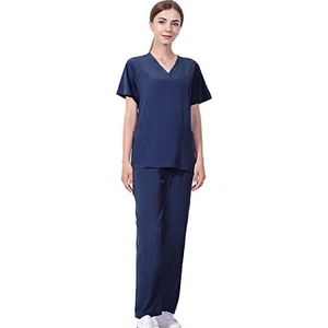 Unisex Stretch Nurse Uniform Medical Scrub Sets Women Men V-Neck Top Jogger Pant - Picture 1 of 50