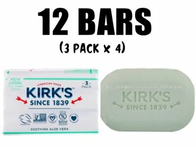 Kirk's, Jabón Suave de Castilla Aceite de Coco 100% Premium, Aloe Vera, 12 Barritas Foto 1 de 4