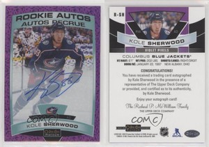 2019 O-Pee-Chee Platinum Autos Violet Pixels Kole Sherwood #R-SH Rookie Auto RC