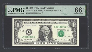 United States-Federal Reserve 1 Dollar 1995 Fr#1922-L (LY Block) UNC Grade 66 - Picture 1 of 2