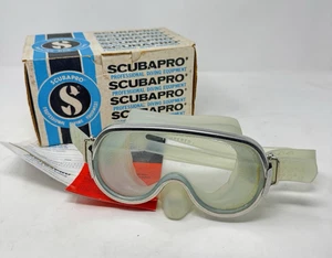 Vintage Scubapro Chrome & Tempered Glass Pro Scuba Snorkel Diving Goggles w/Box - Picture 1 of 6