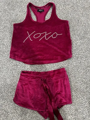 Mujer Acogedor Lindo Pijama XOXO Talla Pequeña Rosa Caliente Terciopelo Elástico Corto Corredor  Foto 1 de 4