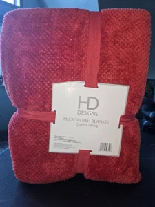 HD Designs Coperta Oversize Microplush Rossa Regina/Re Misura 104" x 90" Nuova con etichette - Foto 1 di 3
