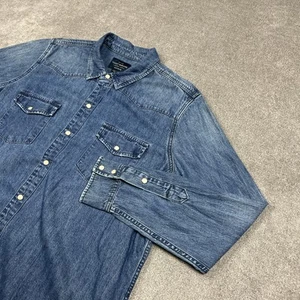 Camisa Denim Lucky Brand Para Hombres XL Verdadero Indigo Perla A Presión Yugo Occidental Lavado Mediano - Imagen 1 de 8