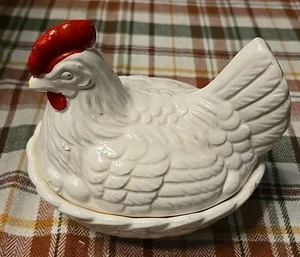 Vintage Porcelain Hen On A Nest Trinket Box Candy Dish Hand Painted Japan - Picture 1 of 8