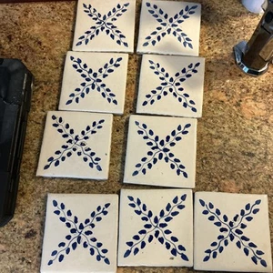 Lot of 7 Hand Made Hand Painted Tiles Geometric Fruit 4.25x4.25”hand Painted - Picture 1 of 4