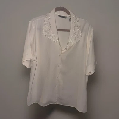 Винтажная блузка с вышитым воротником Karen Scott — размер 14 — сделано в Корее - Изображение 1 из 4